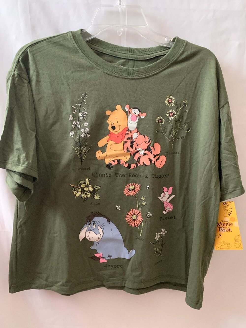 DISNEY Winnie the Pooh & Friends Floral Short Sleeve Tee in Moss Green Sz LARGE